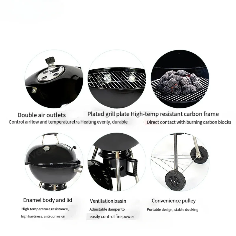 Kettle Charcoal Grill 18.5‘’ BBQ Portable Grill Outdoor Barbecue Cooking Grilling Smoker Backyard Garden Camping Picnic Barbecue