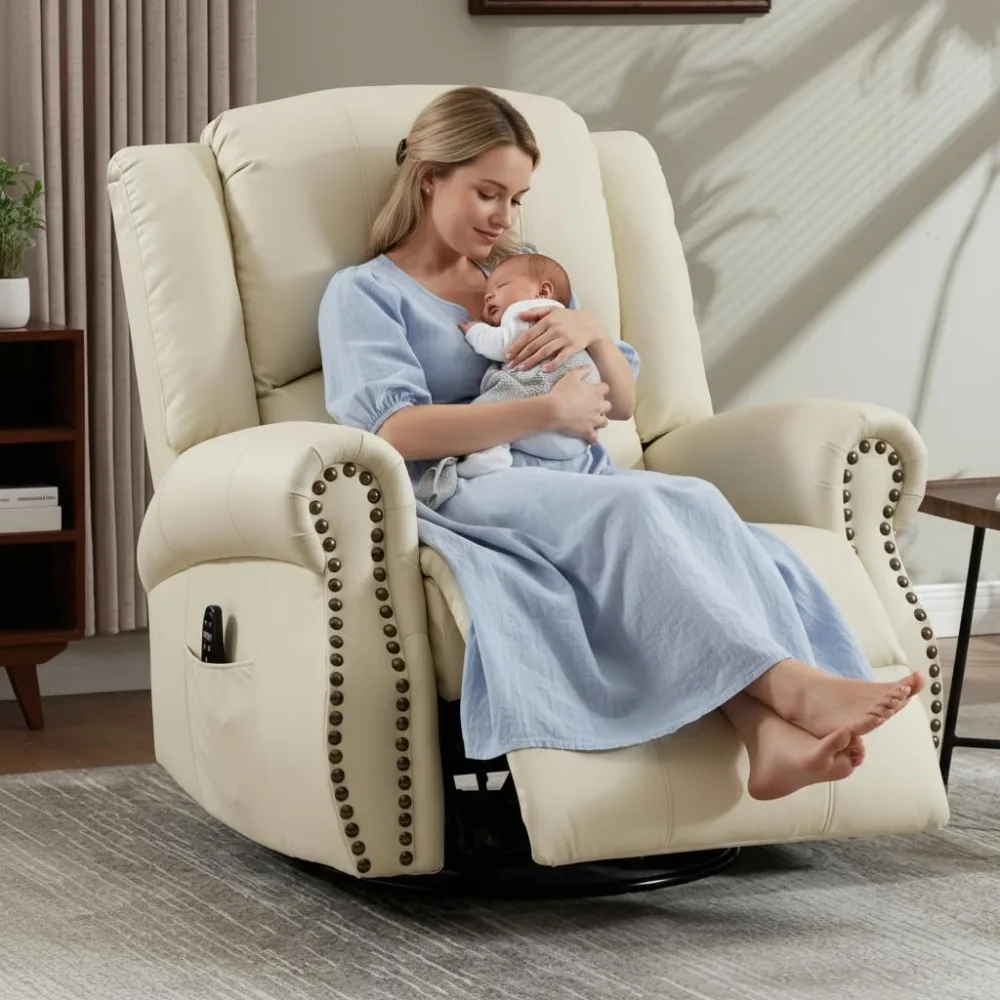 

Breathable Genuine Leather Swivel Rocking Chair, 360° Rotating Gliding Rocking Chair, Customizable