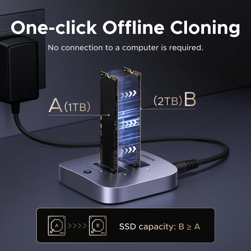 신제품! UGREEN USB 3.2 20Gbps M.2 SSD 도킹 스테이션 듀얼 베이 M.2 NVMe SSD 디스크 케이스 HDD 박스 도크 4TB 저장 지원