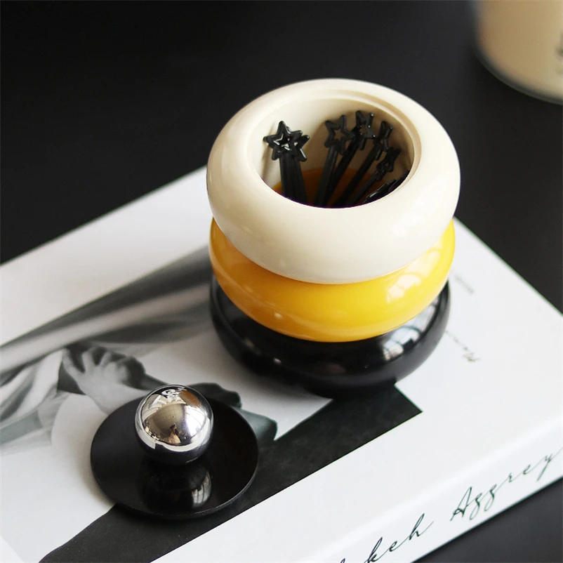 Nordic Style Donut with Lid, Cotton Swab Jar, Desktop Dustproof Cosmetic Cotton Box, Japanese Style Puff Ball Storage Box