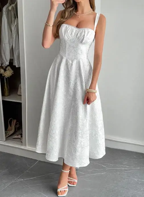 

Elegant Vacation Style Camisole Solid Color Long Skirt Dress for Women In Spring and Summer 2025