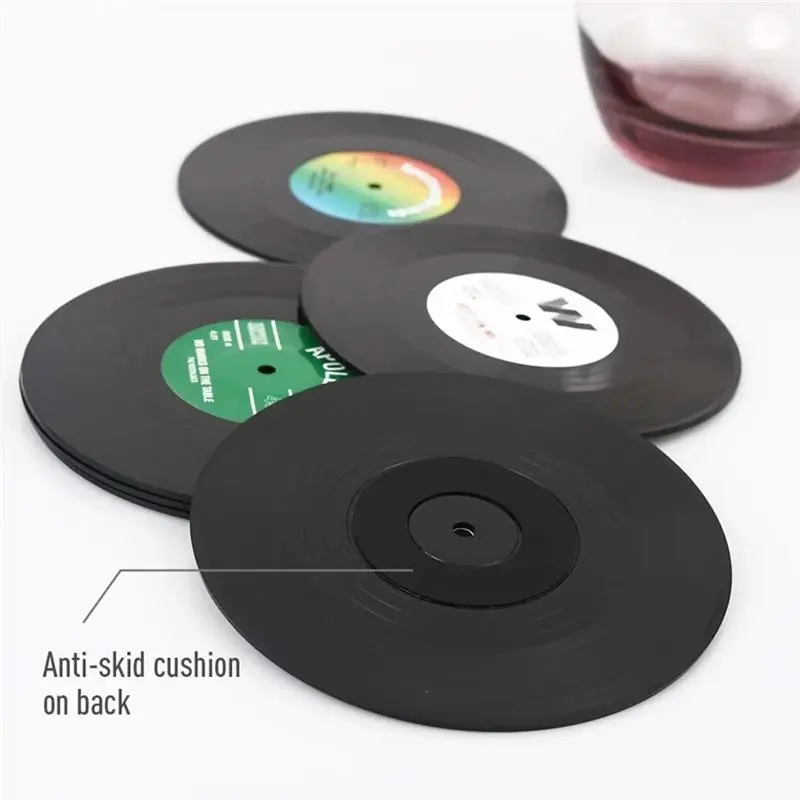 [LXYA68Z!] For Hot Coffee Cup For Vinyl Record Coasters 12Pcs Set, Retro Style Decor, Efficient Desktop Protection