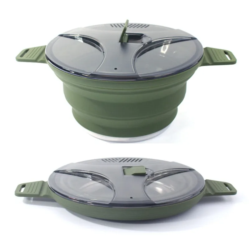 Outdoor camping folding pot, silicone hiking cooking pot, portable picnic set pot