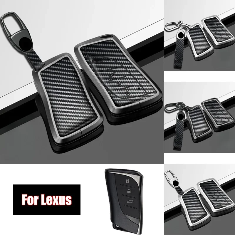 Aluminum Alloy Carbon Fiber Car Remote Smart Key Fob Case Cover Holder With Keychain For Lexus LC500 ES300h ES NX RX IS UX LS