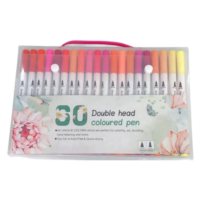 Double-Headed Hook Line Pen Color Marker Pen Soft Head Watercolor Pen Painting Set 60 Colors