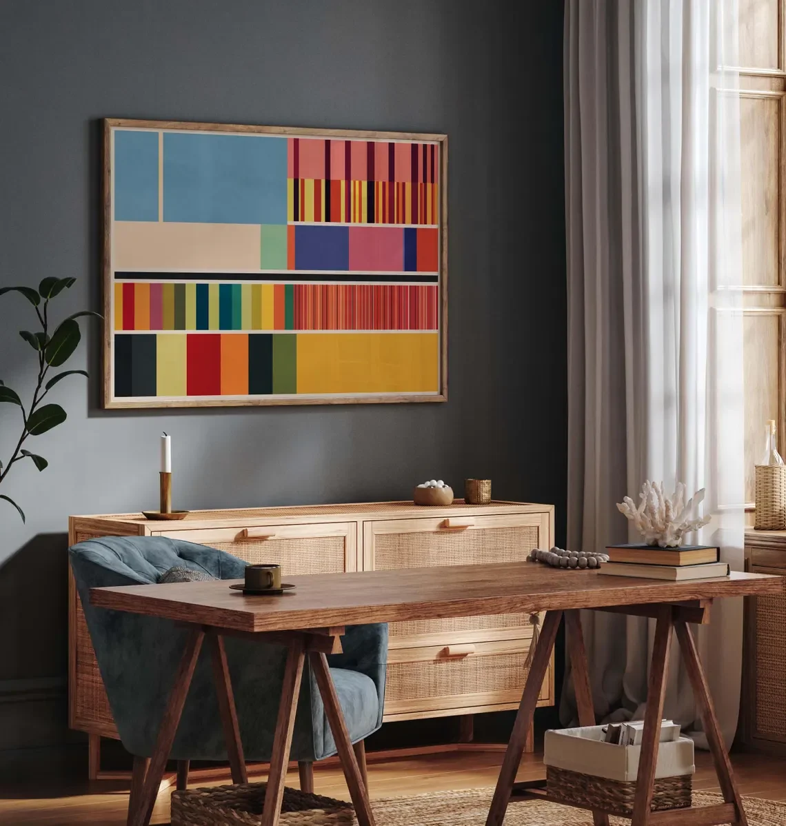 Mid Century Color Block Stripe Abstract Wall Decor Print - Ideal Gift for Interior Design Enthusiasts, Minimalist Homeowners, or image 2