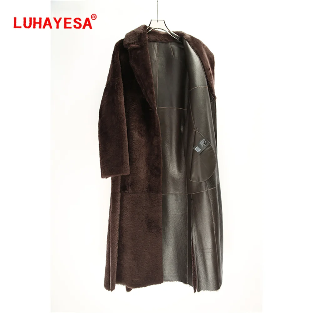 Only camel S 2024 New Extra Long Good Quality Soft Merino Sheepskin Shearling Fur 1 Year Lamb Merino Real Fur Coat