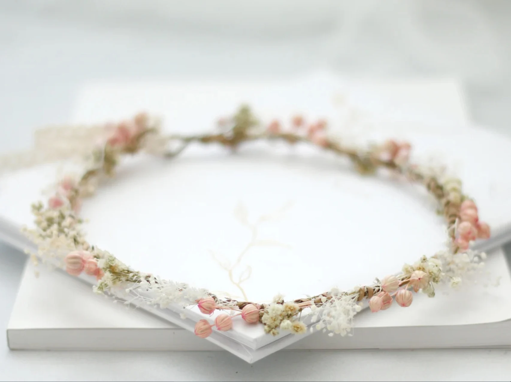 Wedding Dried Flower Crown Pink Floral Crown Babys Breath Headband Dainty Ivory Llavender Floral Headband Bride Girl Supplies