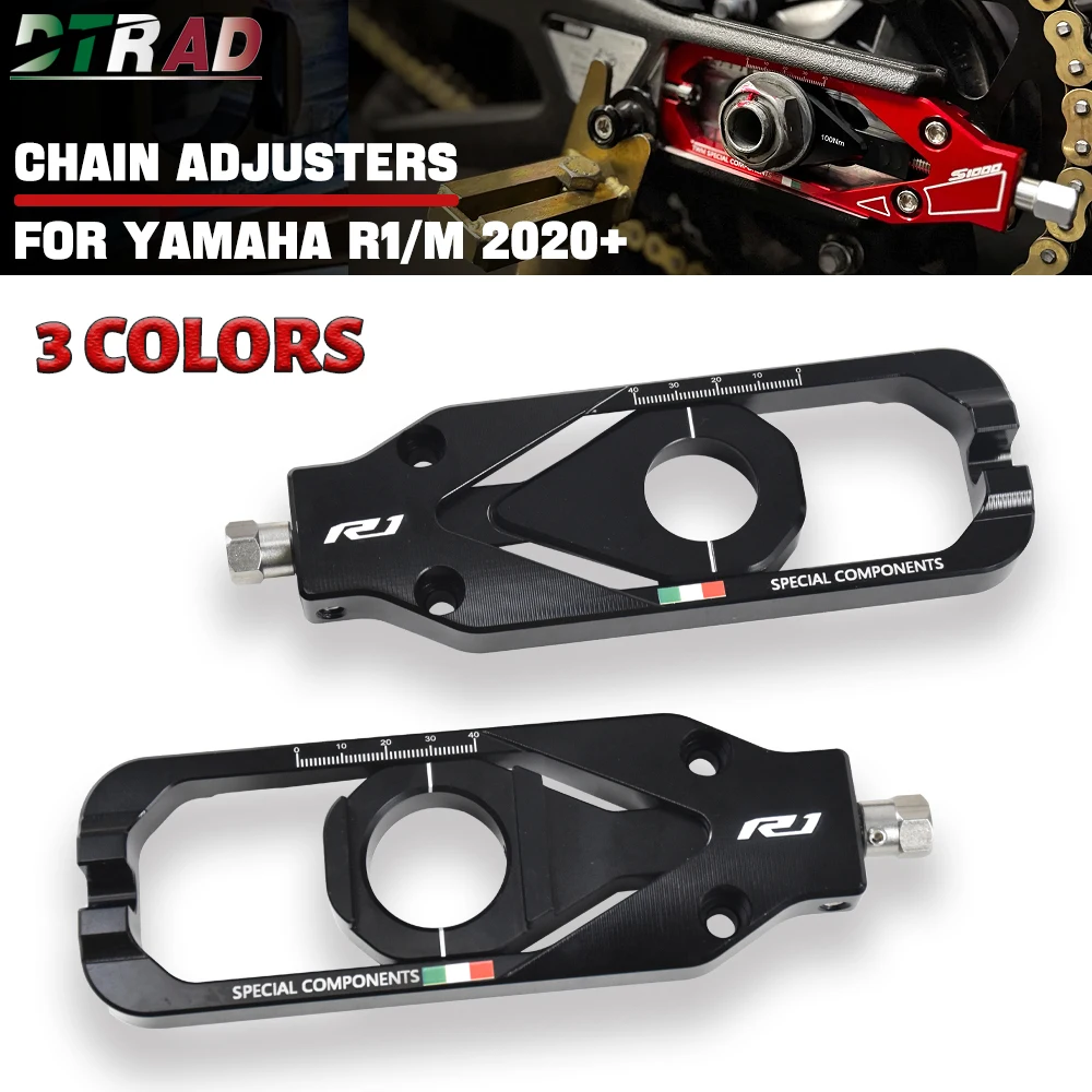 YZF-R1 New For YAMAHA R1 R1M 2020-2025 CNC Billet Aluminum Chain Adjusters Motorcycle Accessories Rear Wheel Axle Blocks R1 Logo