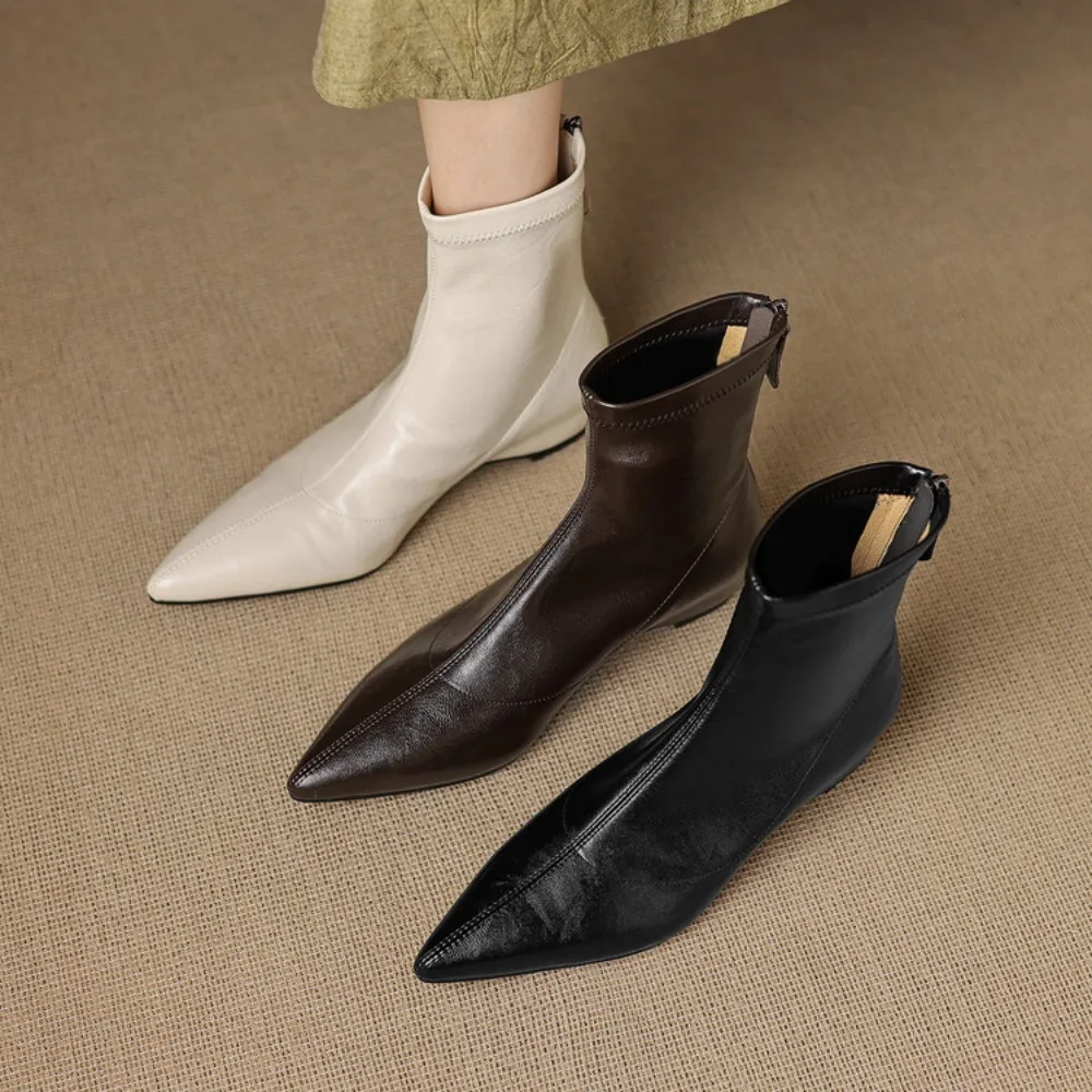 

Новые женские ботинки челси из натуральной кожи 2026 года, с острым носком, на плоской подошве, удобные для работы и дома