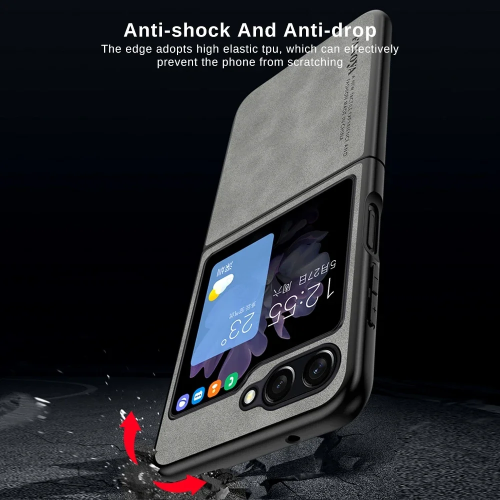 Luxury Sheepskin Leather TPU Camera Protect Case for Samsung Galaxy Z Flip 6 5 4 3 5G Skin Feel Sheepskin Phone Flip Soft Cover
