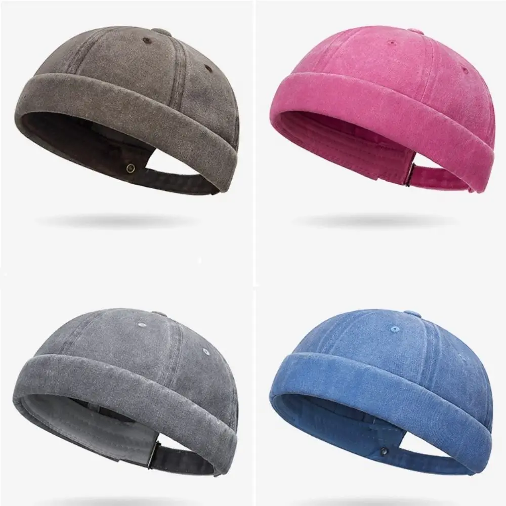 Fashion Hip Hop Beanies Hats Cotton Solid Color Street Hat Brimless Adjustable Landlord Hat Men