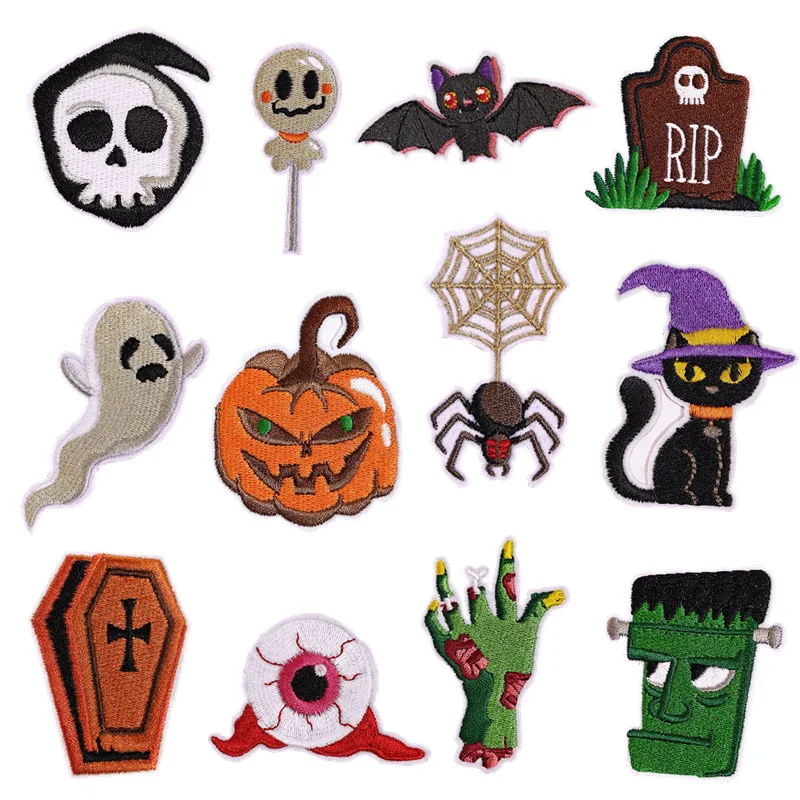 Halloween party patch decoration pumpkin spider bat hanging ornaments Computer embroidered cloth stickers embroidery stickers wh