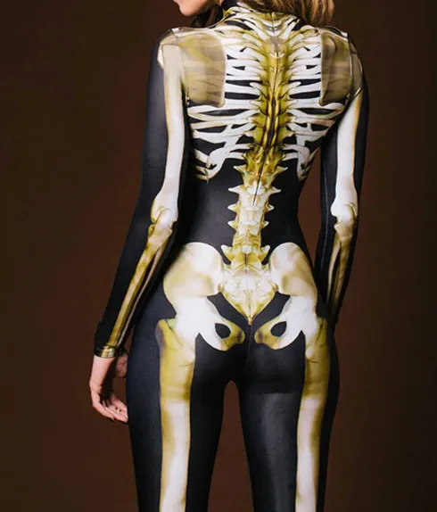 Damenkleidung Maskerade 3D-Gedrucktes Halloween-Karneval-Horror-Skelett-Cosplay-Kostüm Enger Jumpsuit Zentai-Bodysuit – Detail 9
