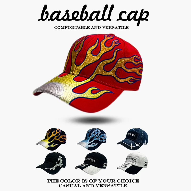 ظلة الشارع تنوعا الشخصية بلغت ذروتها قبعات الموضة ins جديد الرجال النساء الأمريكية إلكتروني التطريز لهب شوكة قبعات البيسبول