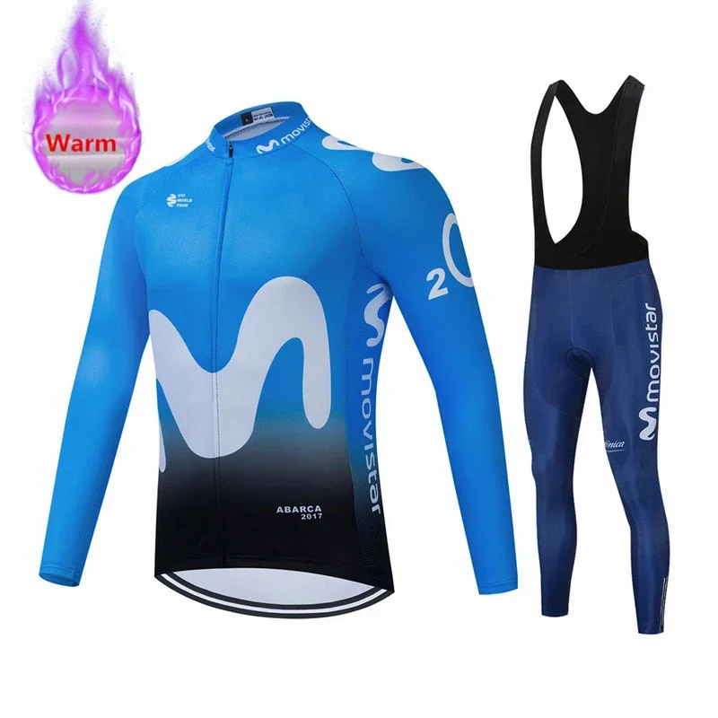 Winter Cycling Clothes Movistar Long Sleeve Clothing Riding Jersey Set Thermal Fleece Maillot Ropa Ciclismo Invierno Keep Warm