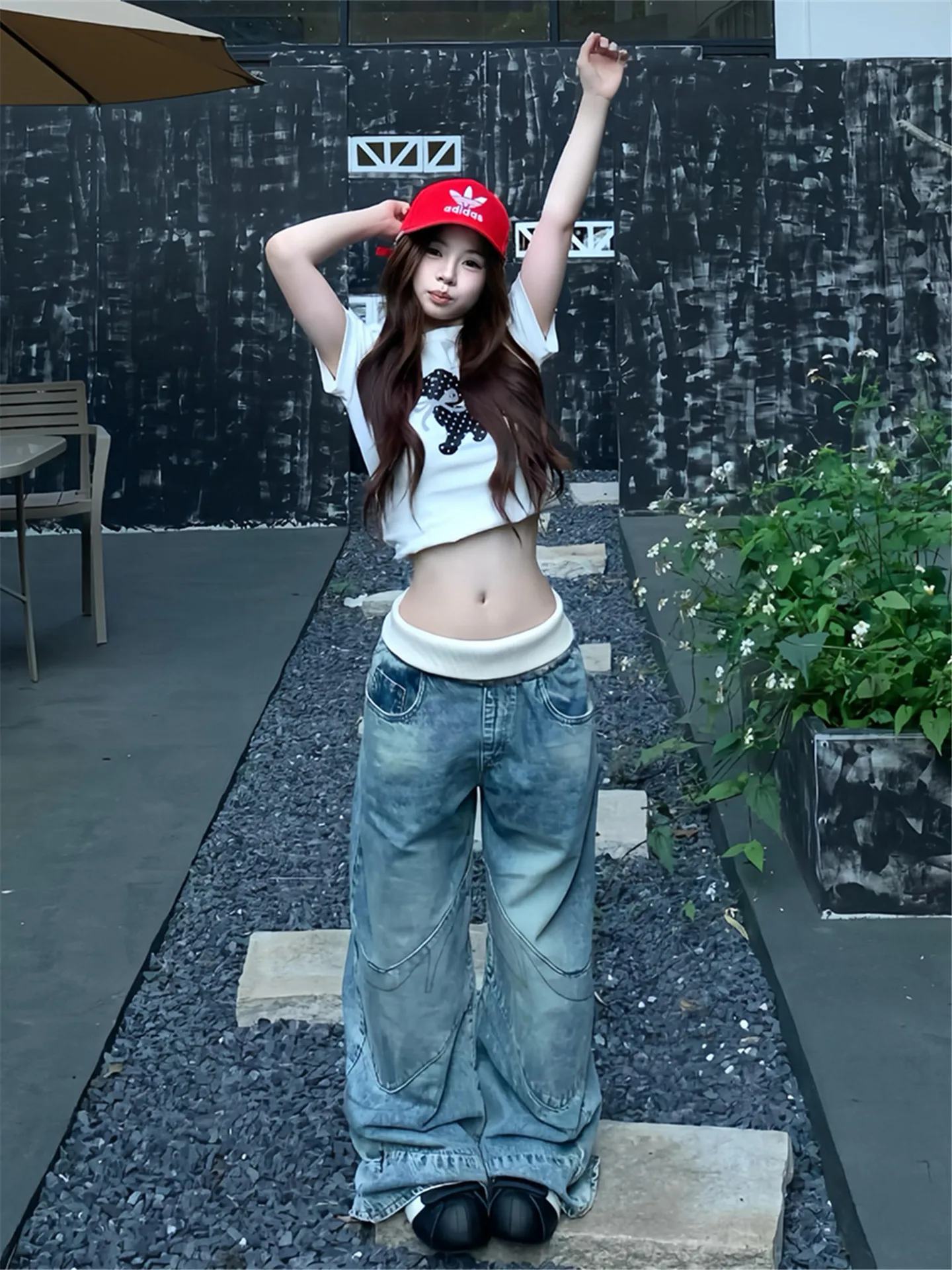 

American Style Low Waist Straight Leg Denim Jeans Women Summer Loose Slimming Embroidered Wide Leg Pants Vintage Heavy Duty