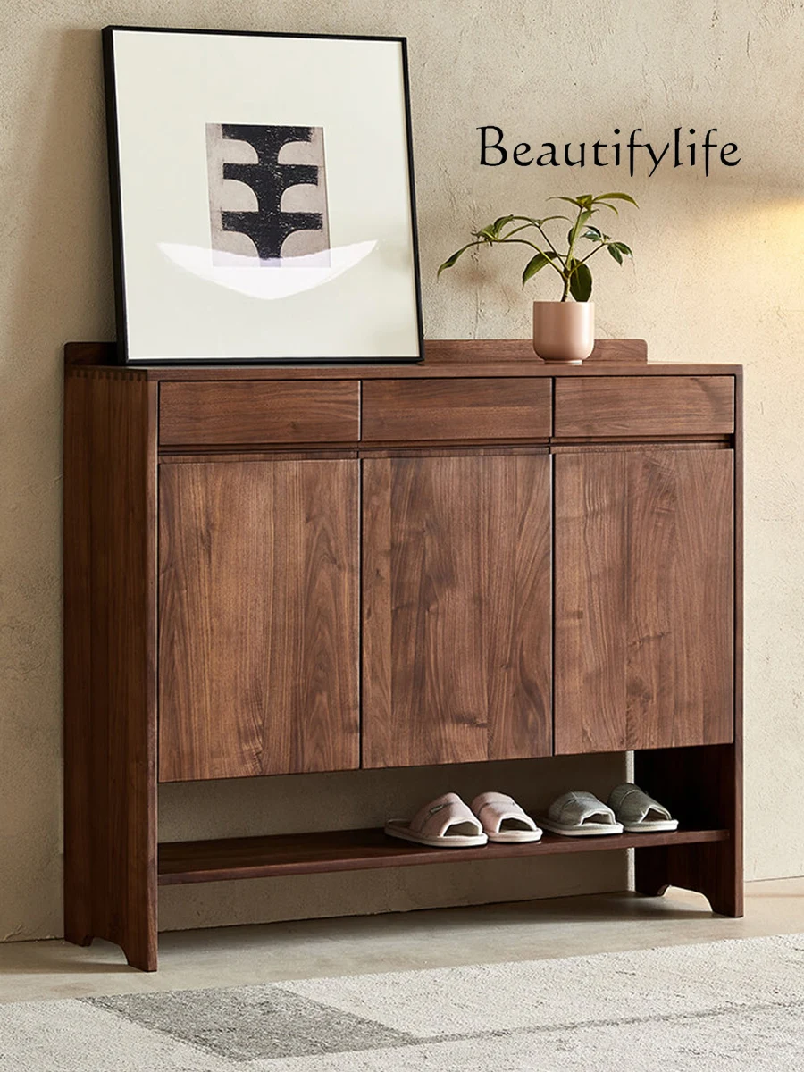 North America Black Walnut Solid Wood Shoe Cabinet Home Doorway Large Capacity Modern Minimalist Multi-Layer Entrance Cabinet