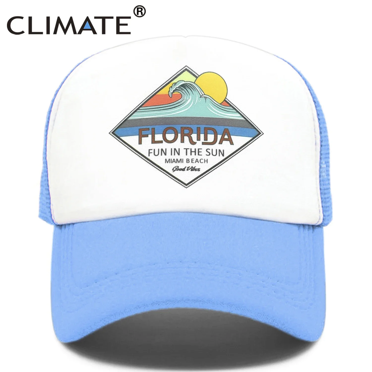 CLIMATE Miami Seaside Trucker Cap Hat  Florida Beach Sandbeach Mesh Cap Vacation Sea Wave Surfing Hat Cap for Men Women Youth