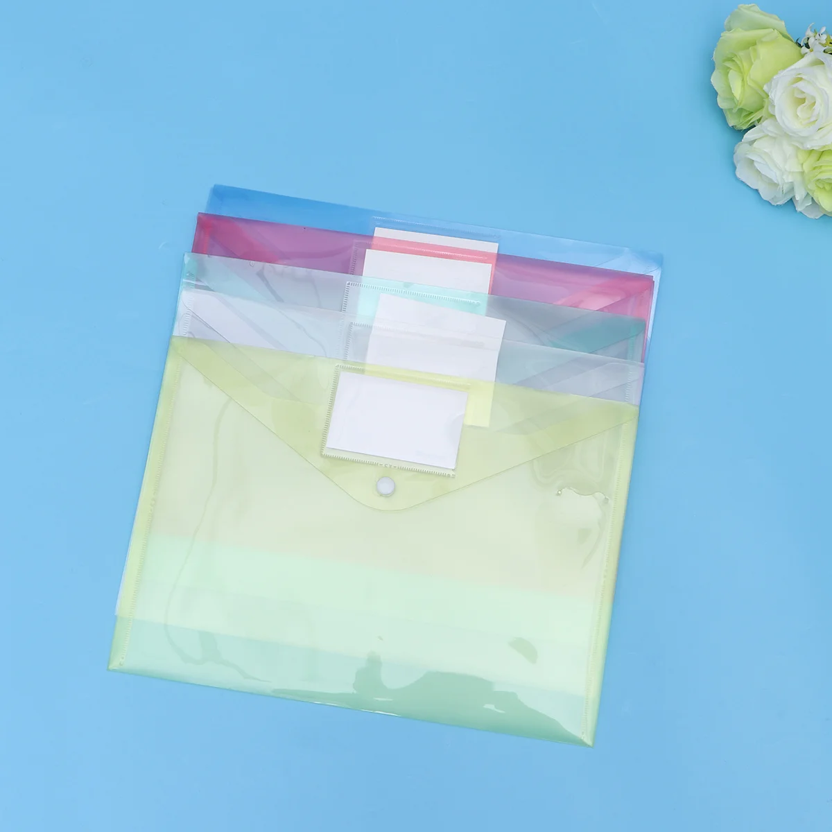 

10pcs A4 Size Colorful Snap Button File Folders Transparent Document Organizer For Office Home School Storage Bag Holder