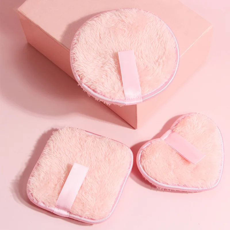 3Pcs Herbruikbare Makeup Remover Pads Roze Katoenen Doekjes Microfiber Make Up Verwijderen Spons Katoen Cleaning Pads Tool Wasbare Spons