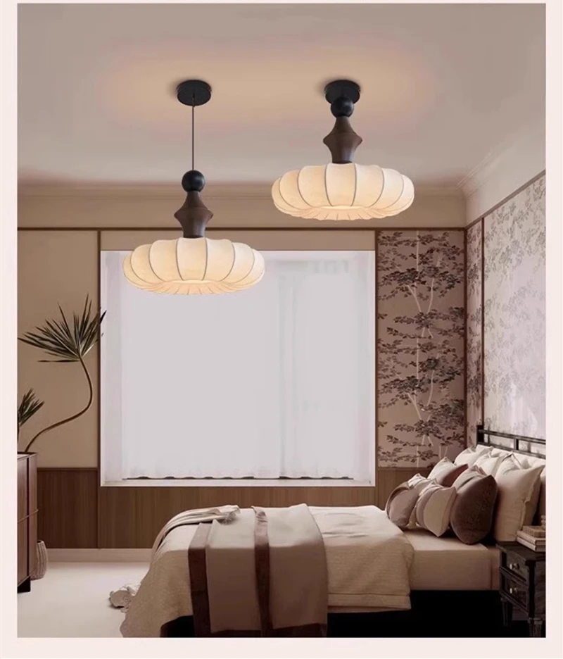

Contemporary Minimalist Silk Drum Pendant Light – Wabi-sabi Inspired Ceiling Fixture With Solid Wood Accents For Bedroom Lounge