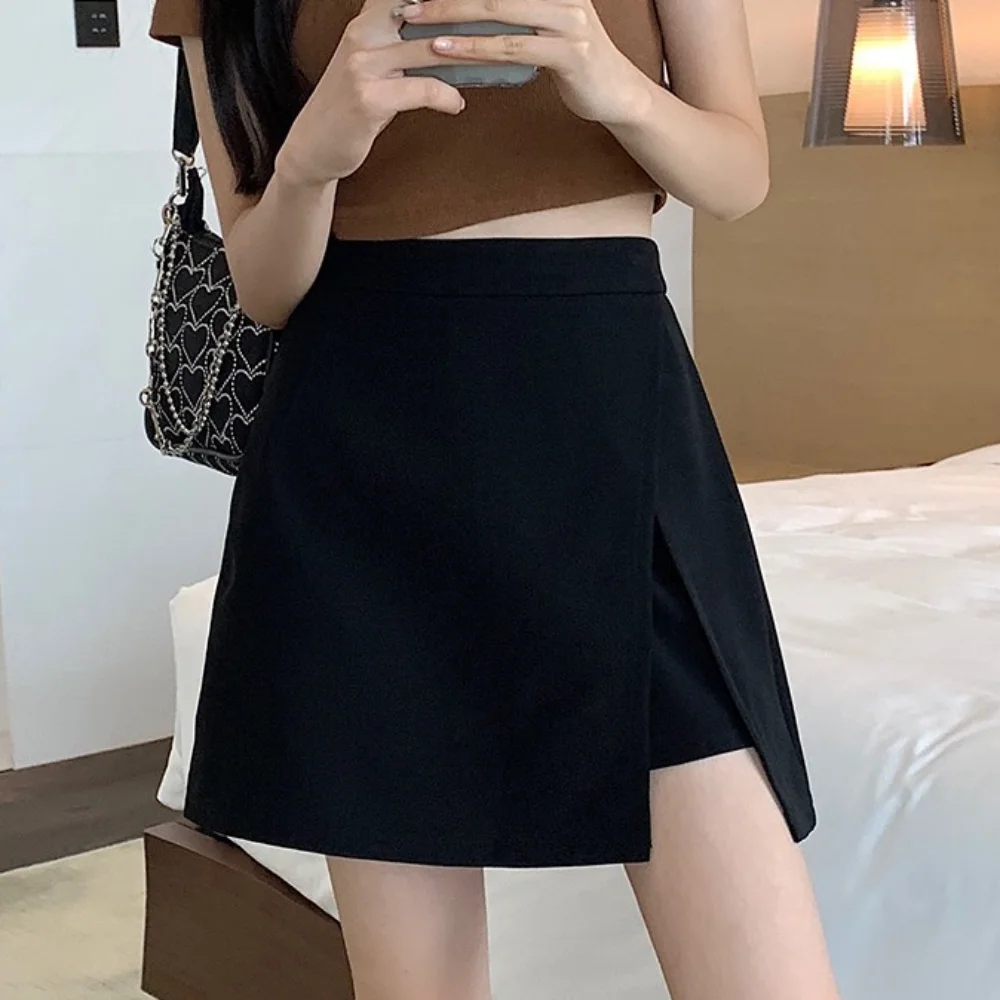 Casual Split High Waist A Line Mini Skirt Zipper with Safety Pants Hip Wrapped Short Skirt Basic Y2k Women's Summer Skirts Daily