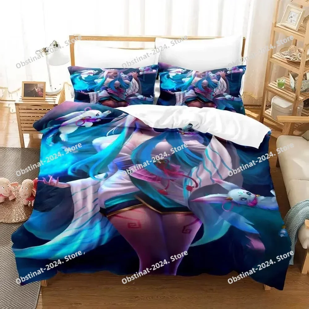 

New Game Spirit Blossom Ahri Bedding Set Single Twin Full Queen King Size Bed Set Adult Kid Bedroom Duvet cover Sets Anime Bed