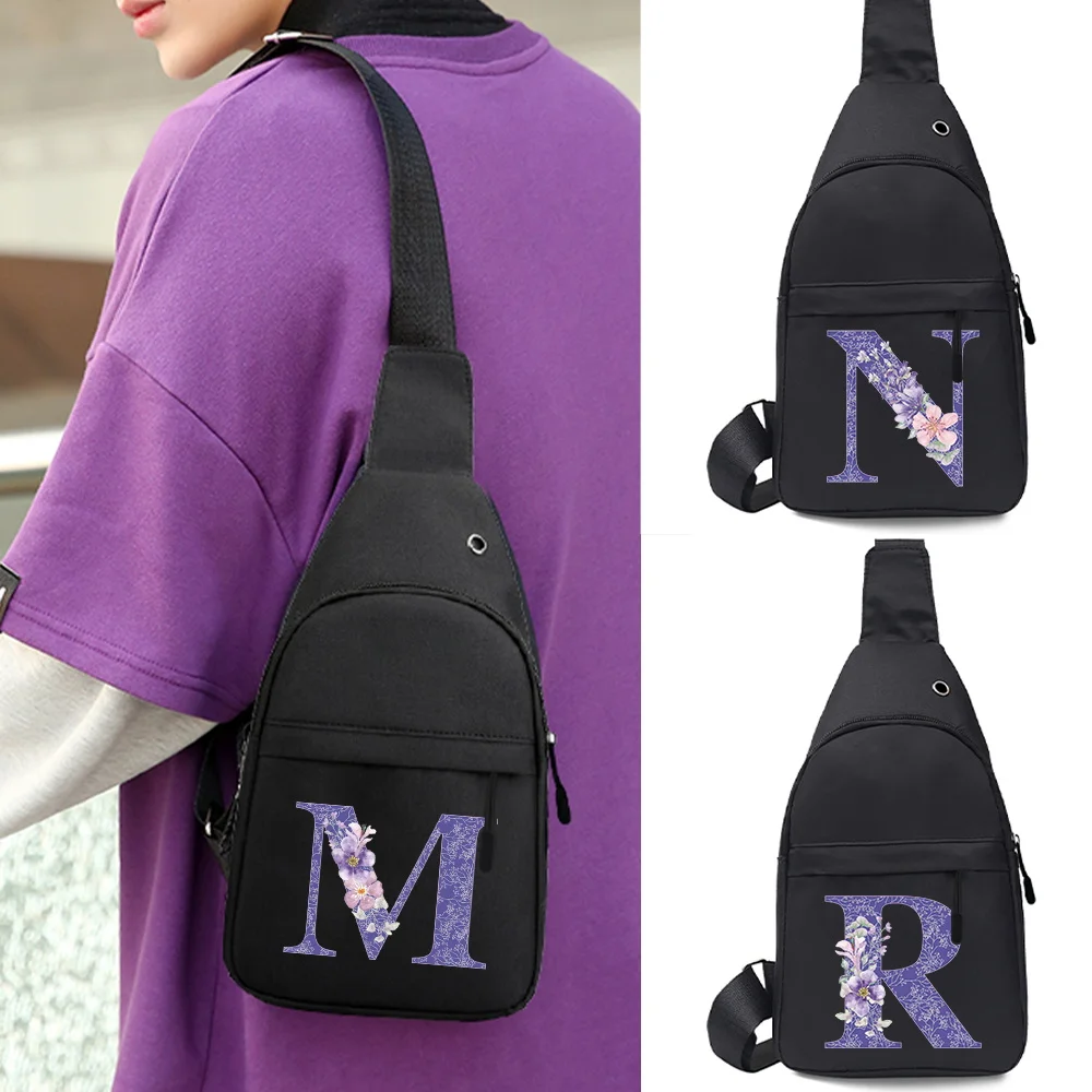 

Fashion Portable Chest Bags for Men Outdoor Sports Shoulder Cross Body Organizer Poch Case Purple Flower Letter Purses Handbags