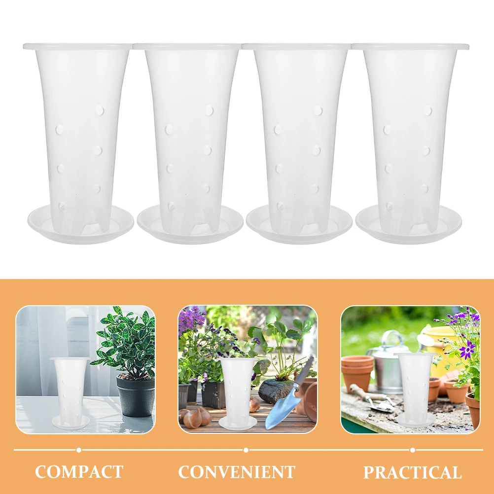

4 Sets Root Control with Tray Flower Pot Clear Plastic Pots Plant Planter Nursery