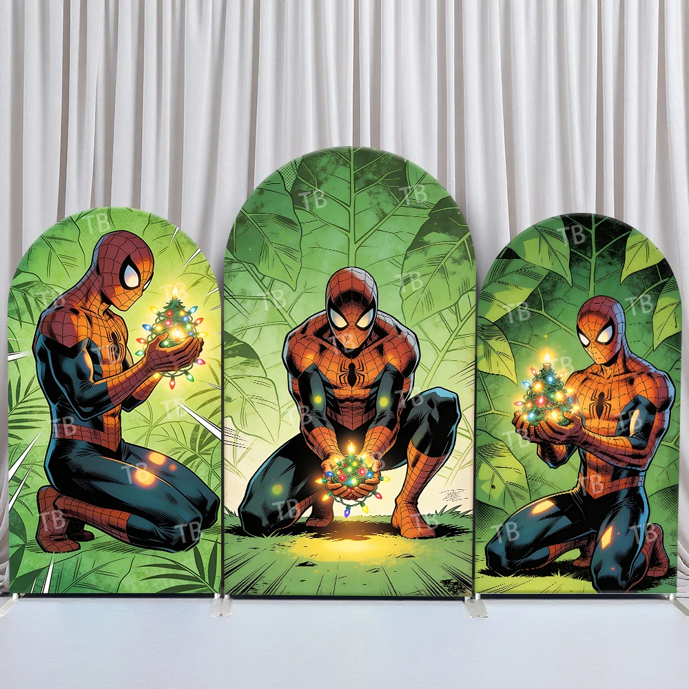 

Marvel Spider-Man Christmas Lights Arch Backdrop Cover Comic Festive Scene For Kids Birthday Baby Shower Photo Booth Decor
