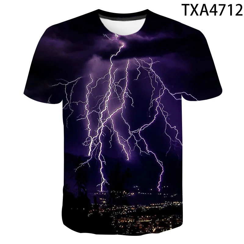 Summer Short Sleeved Thunderbolt Printed T Shirt Men Women Children 3D Dazzling Lightning Flash T-shirt Boy Girl Tops Cool Tees