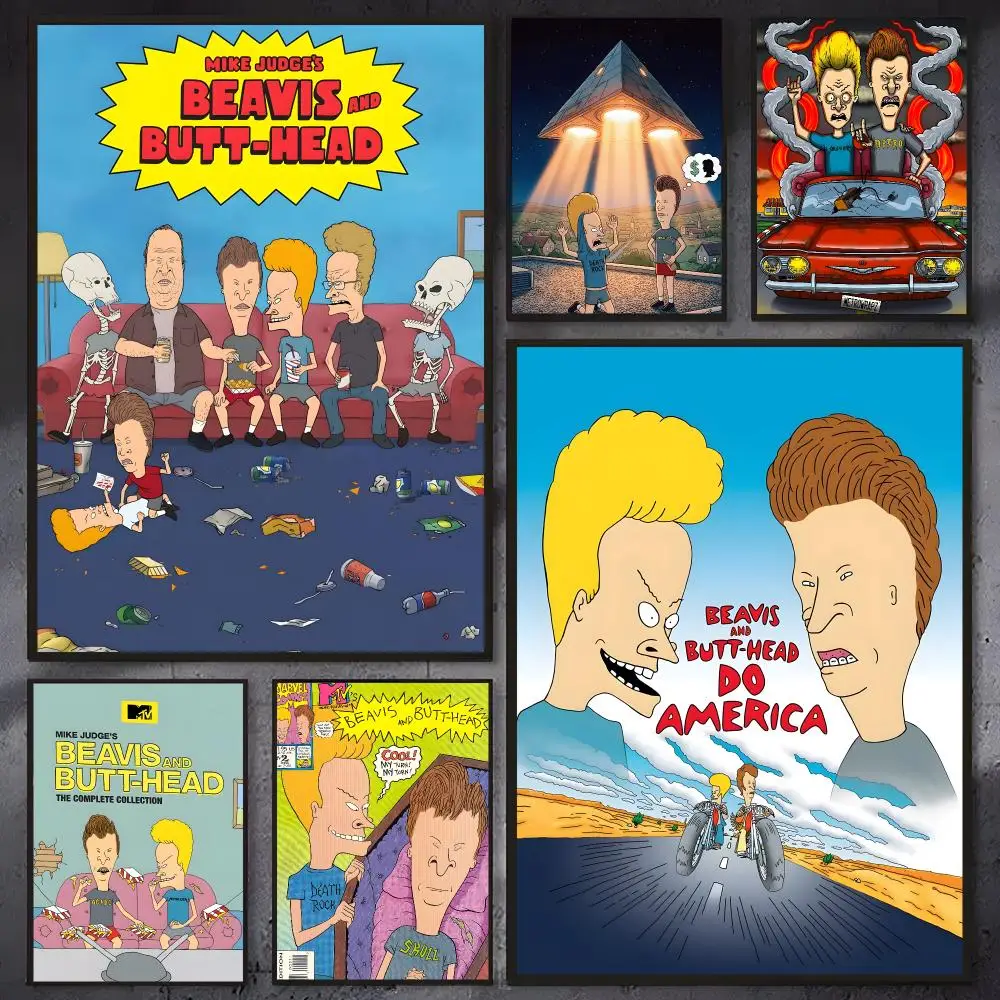 TV Series Beavis and Butt-Head Poster Self-adhesive Waterproof Paper Sticker Coffee House Bar Room Wall Decor