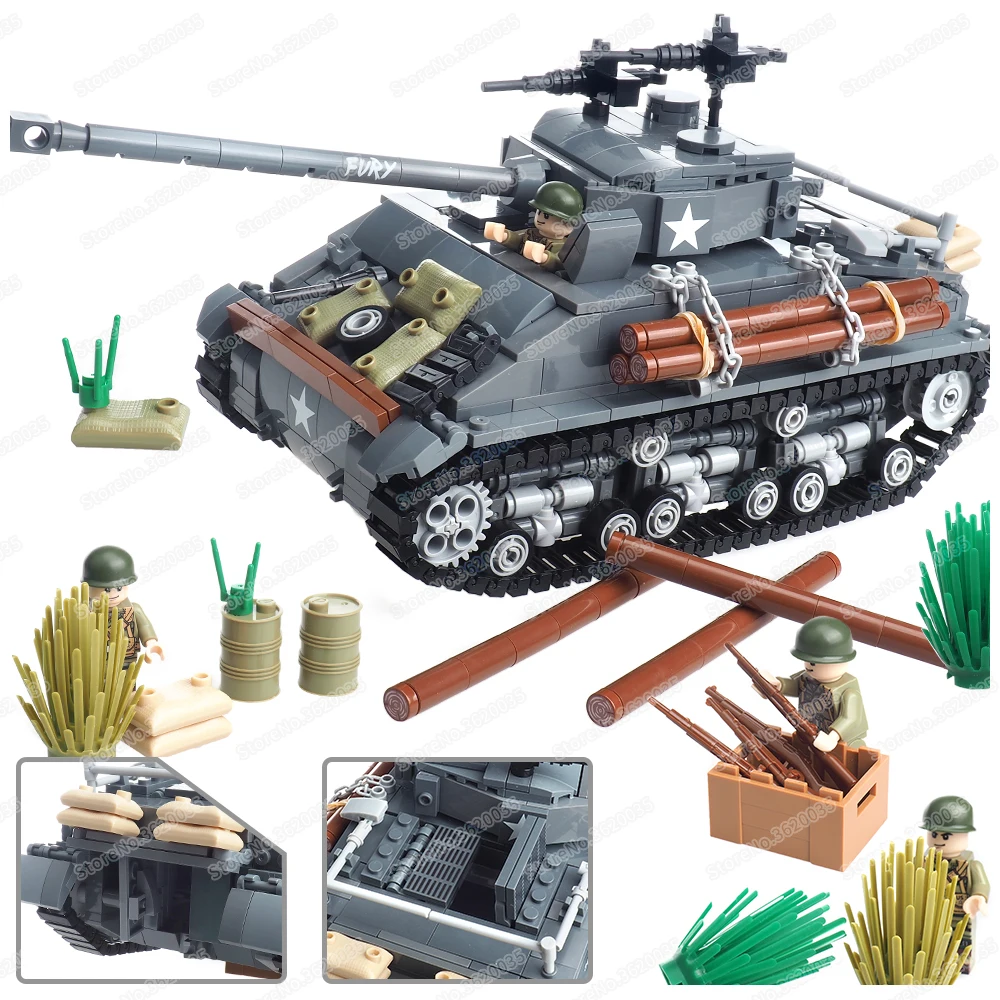 M4A3E8 Sherman tank Building Block Assembly WW2 Military Equipment figures Weapons Armored Tank War Model Children Gift Boy Toys