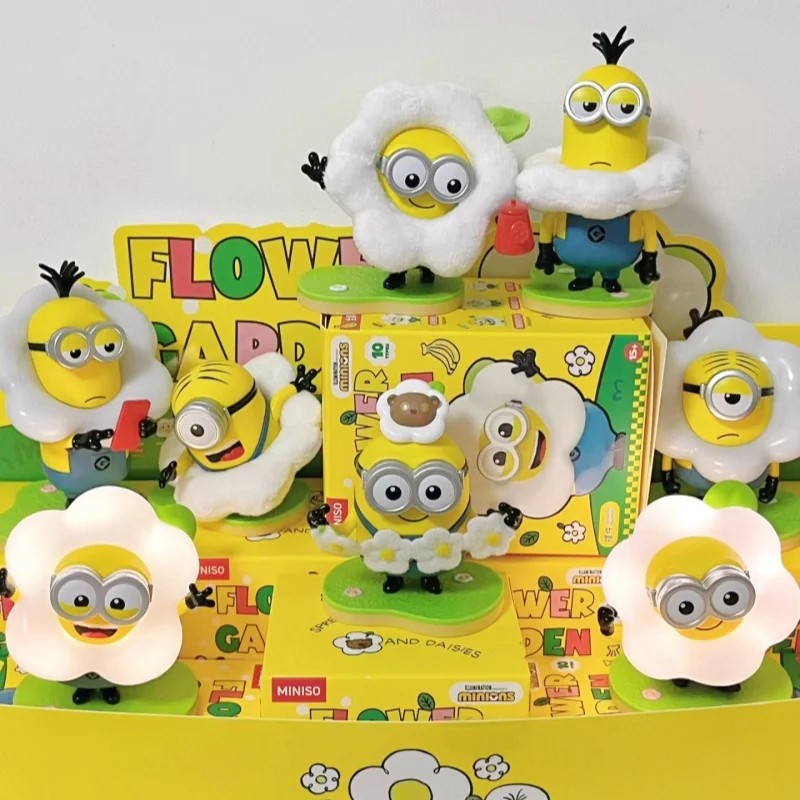 New Miniso Minions Flower Park Series Anime Figure Desktop Decorative Ornaments Model Toys Collection Children Birthday Gifts