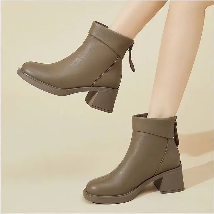 

Women's Ankle Boots 2026 Autumn New French Fashion Thick Heel Little Leather Boots Boots Women