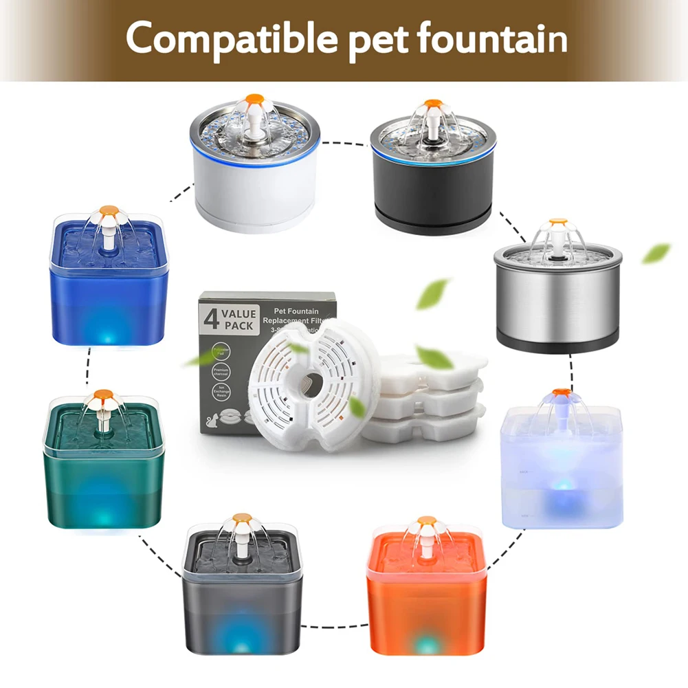 4/8/12Pcs Replaced Activated Carbon Contton Filters For Cat Pet Dog Water Fountain Drinking Dispenser Replacement Set