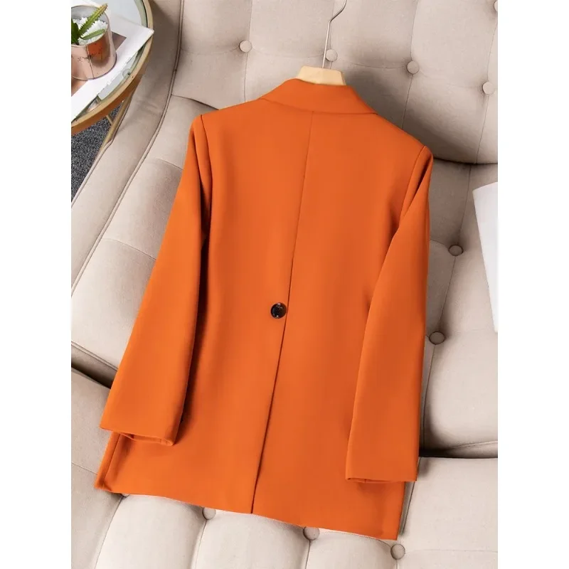 Orange Blue Black Women Casual Blazer Ladies Female Long Sleeve Solid Jacket For Autumn Winter