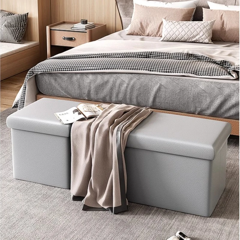 

Modern Storage Bench Leather Rectangular Entryway Shoe Storage Seat Multi-Functional Bedroom Bedside Stool for Home Furniture