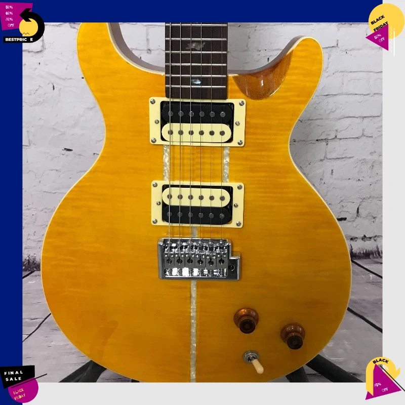 Compact PRS Electric Guitar Tiger Pattern Double Missing Corner HH Solid Wood Body Pearl Shell Inlay Free Delivery