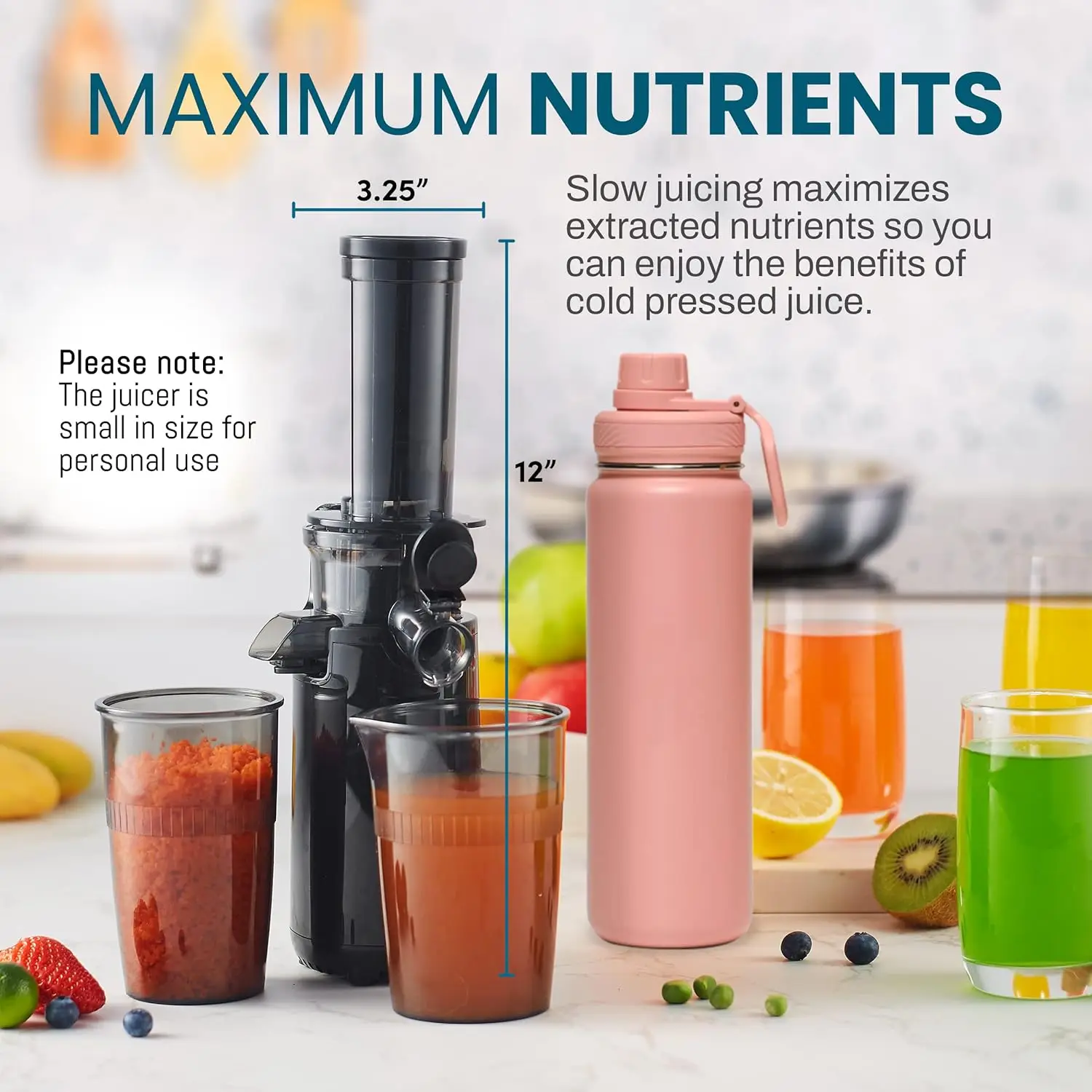 HAOYUNMA-EJX600 Compacto Pequeno Poupança de Espaço Masticando Juicer Lento, Extrator De Suco De Imprensa Fria, Nutriente e Vitamina Densa