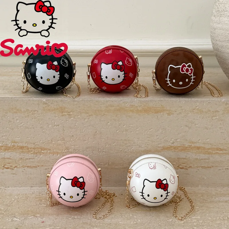

Hello Kitty's New Round Chain Bag Fashionable and High-quality Crossbody Bag Solid Color Versatile Girl Lipstick Storage Bag