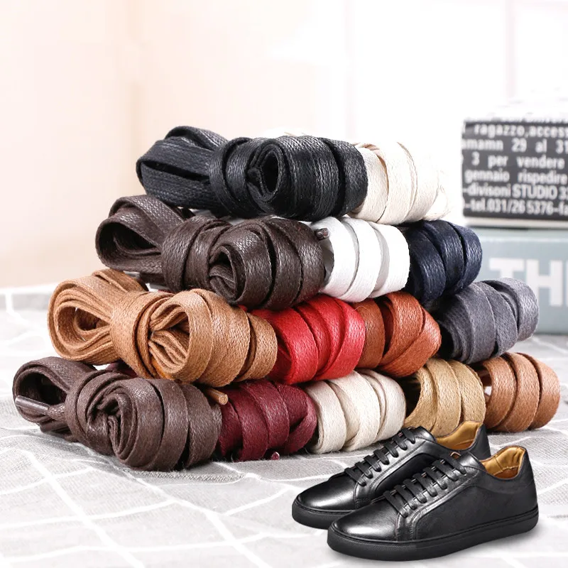 1 Pair Waxed Cotton Shoelaces 0.8CM Width Flat Waterproof Shoe Laces Unisex Boots Casual Sneakers Shoelace Leather Laces Shoes