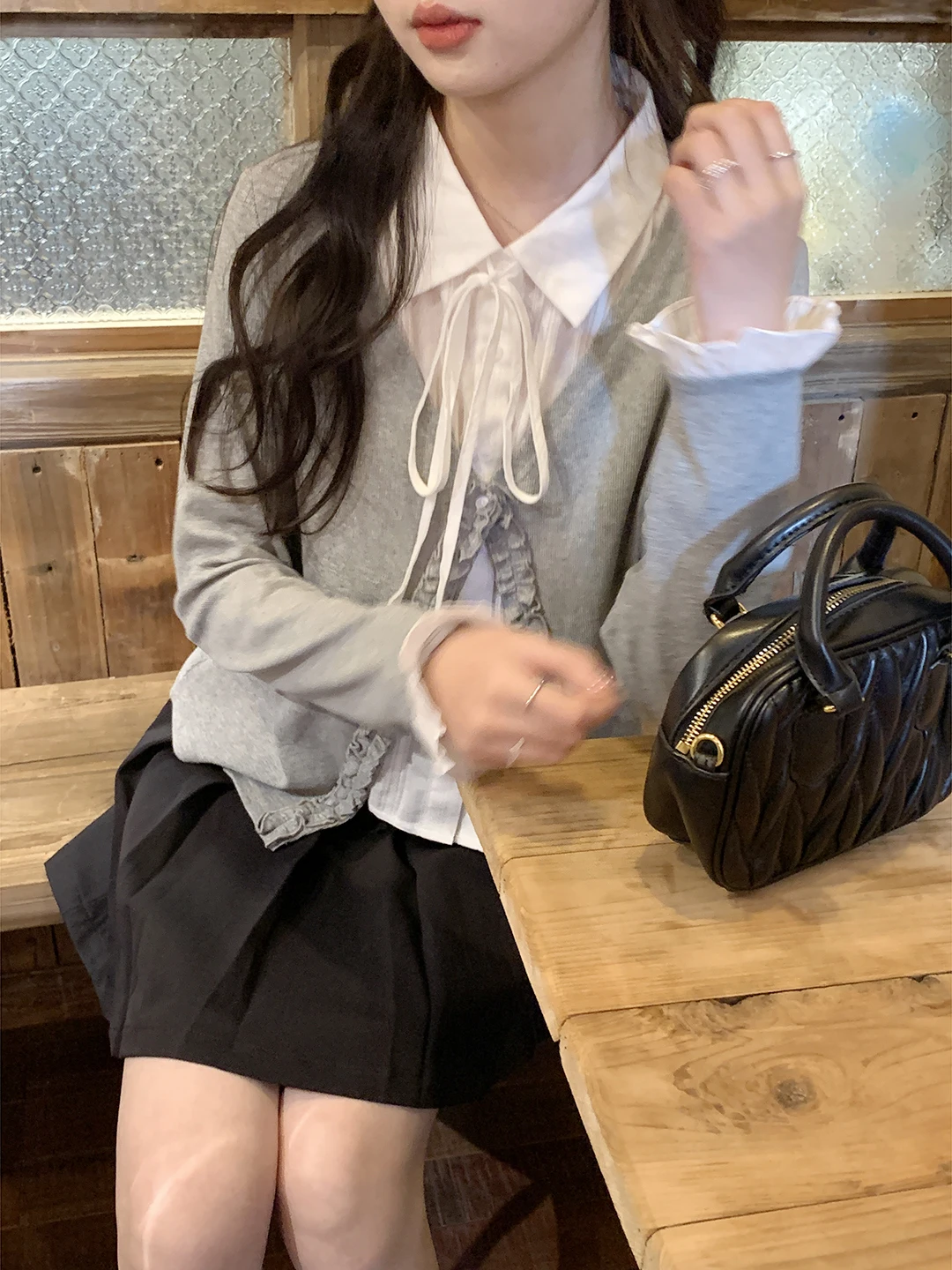 

Женский трикотажный джемпер Miu Sle College Fashion с имитацией двойки, свободного кроя, с длинными рукавами, универсальный, для похудения