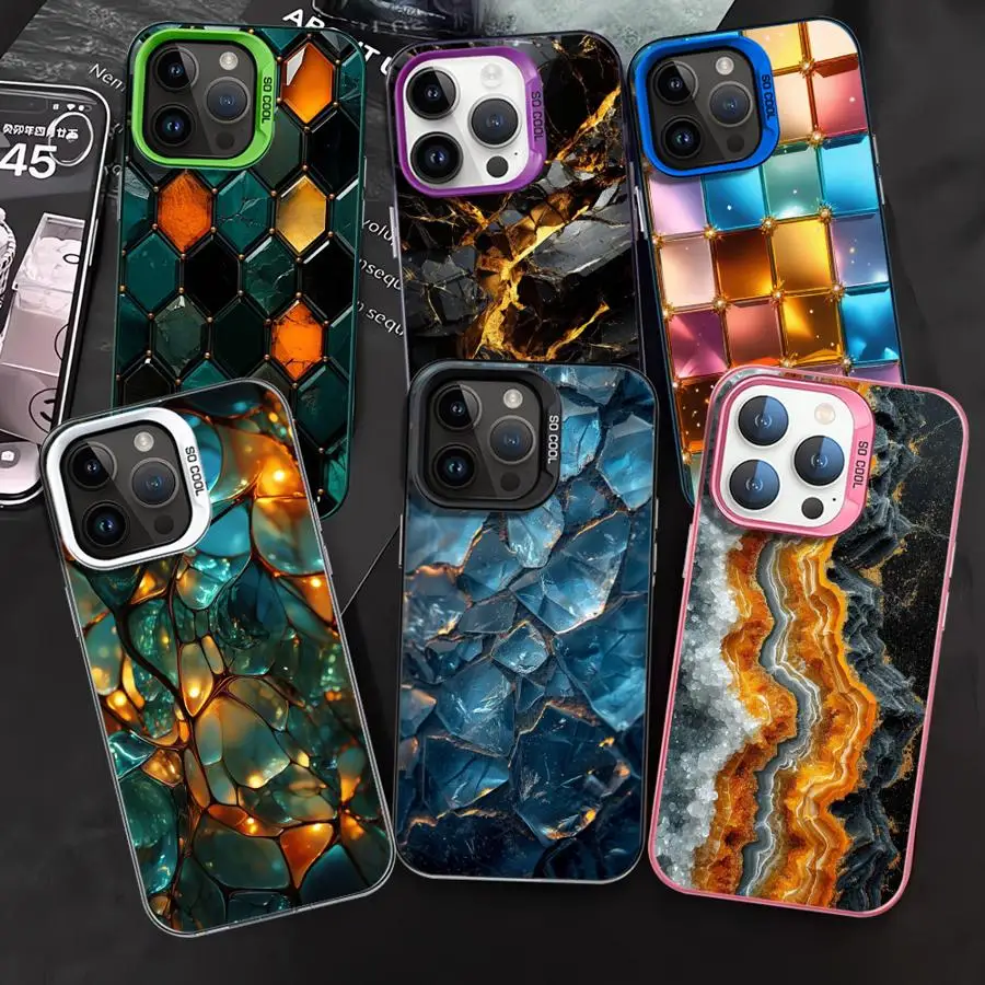 Fashion Marble Case For Apple iPhone 15 11 16 13 14 Pro Max 12 15 Plus 11Pro Matte Lens Protect Plating Phone Cover