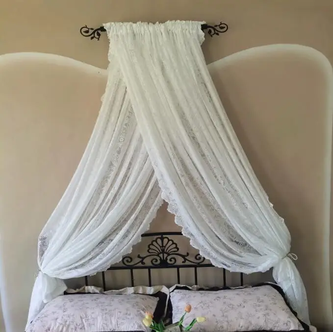 French bed curtain, princess lace decoration, headboard veil, crossed straight pole, simple door curtain