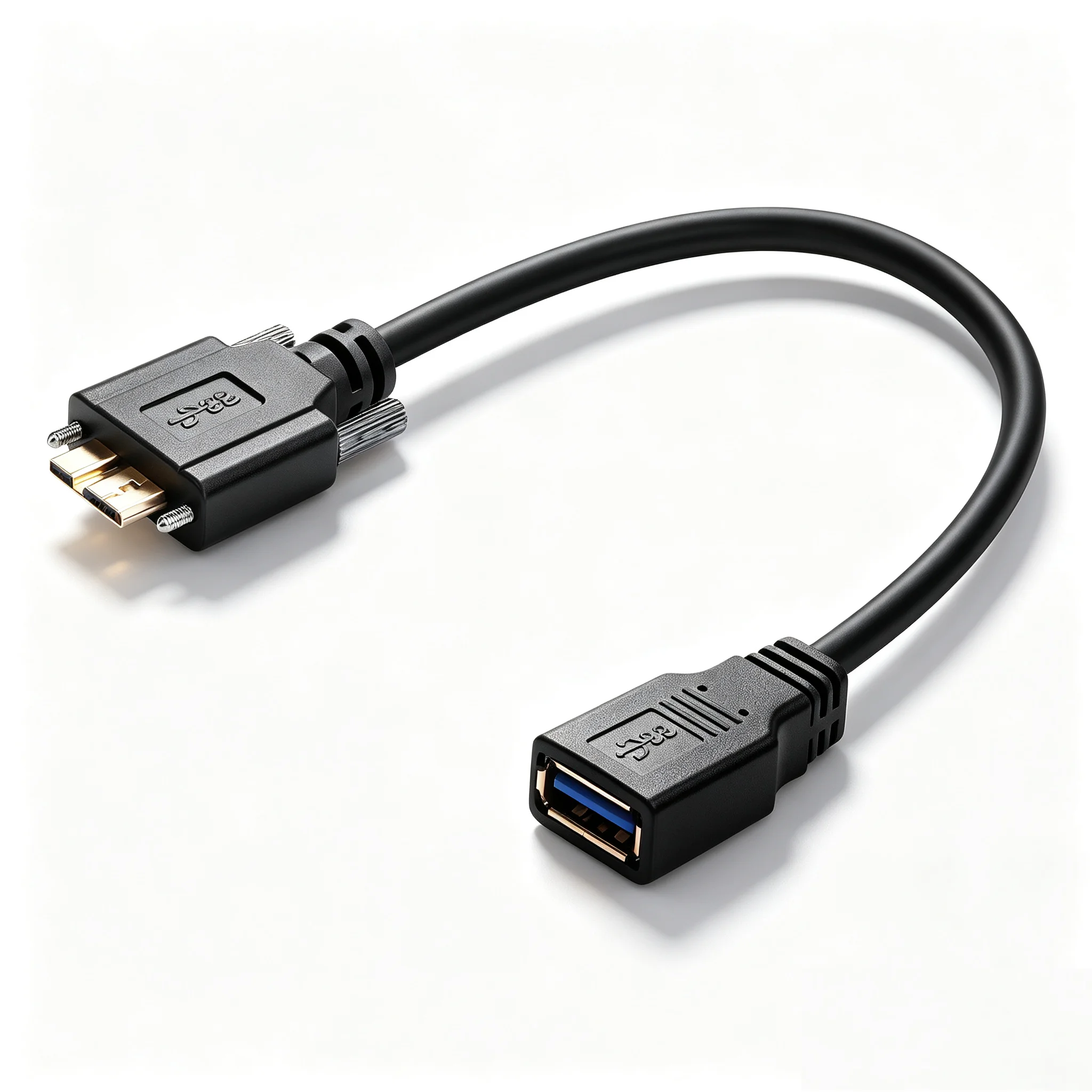 0.2m USB 3.0 Type-A Female to Micro-B Male Cable with Locking Screw 90 Degree Angle Short Cable For Industrial Camera Hard Drive