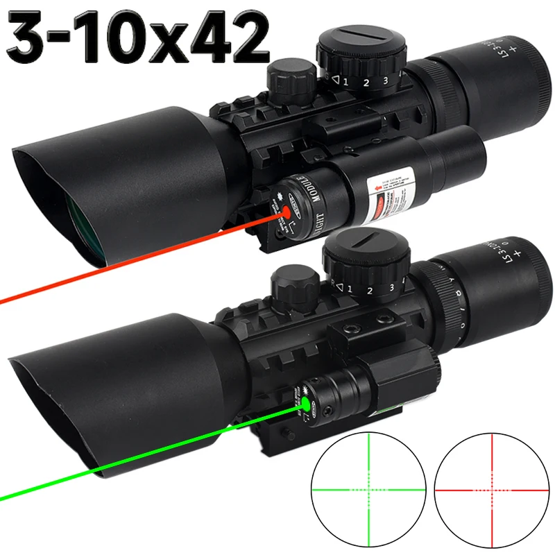 3-10X42E Cross-Hair Reticle Scope Red Green Adjustable Sight Tactical Optical Shooting Aiming Instrument Fit 11/20mm Weaver Rail