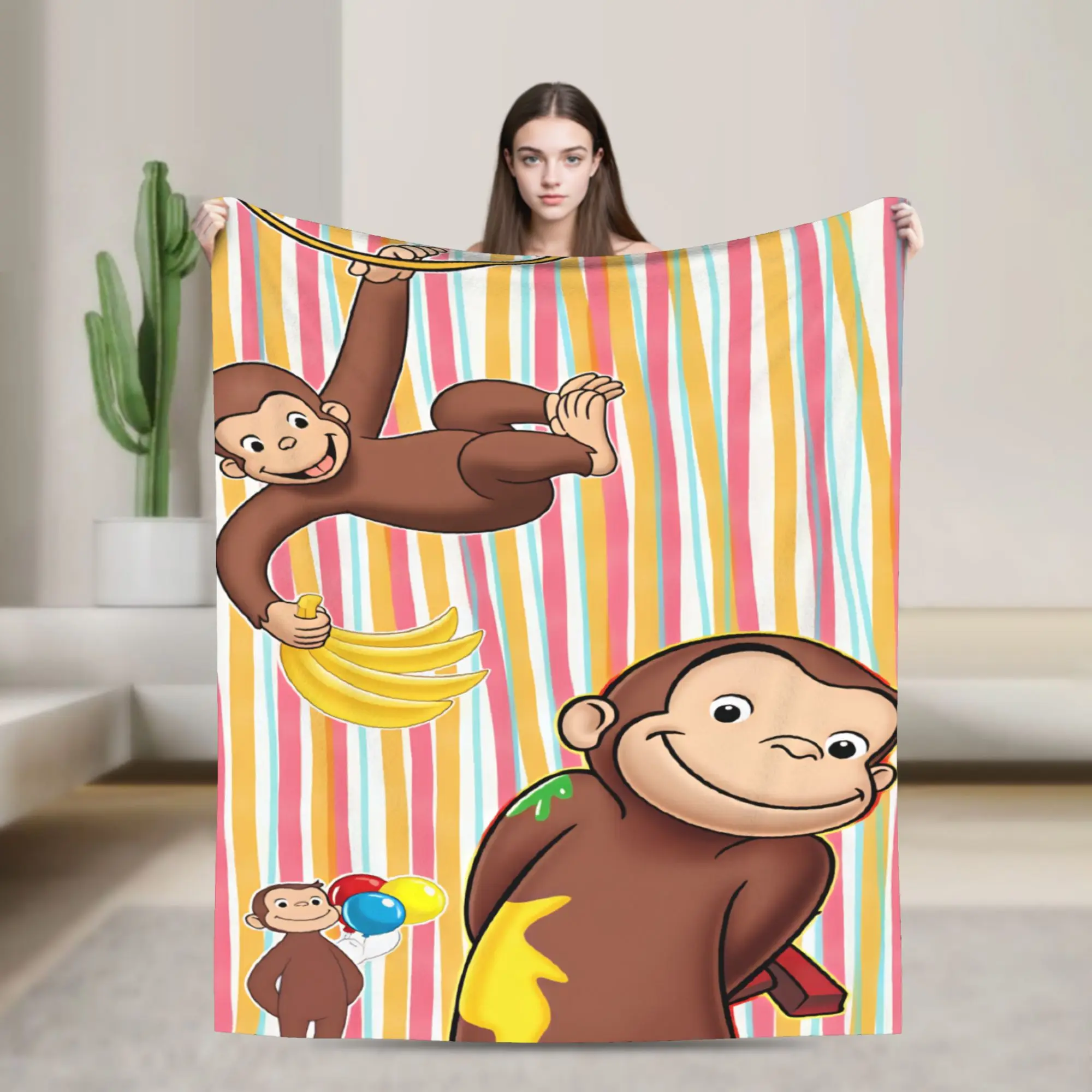 Curious George Banana Swing Blanket Super Soft Plush Bedding Throws For Couch Bed Travel Office Flannel Bedspread Bed Cover