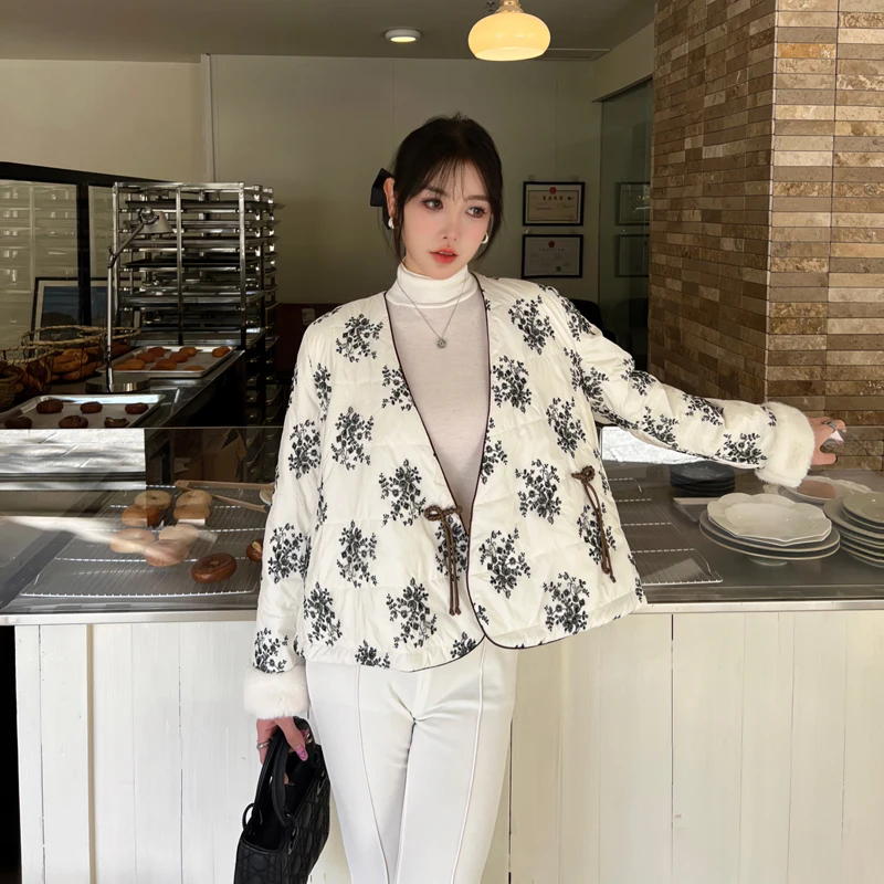 

Faionable Young Chinese Sle Cotton Jaet Women's Winter V-ne Button Slim Fit ort Sve Long Thiened Cotton Coat